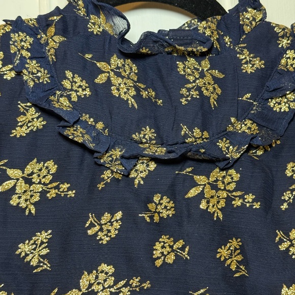 Janie and Jack Dark Marine Floral The Sparkle Holiday Dress Navy Gold Glitter - Picture 7 of 10